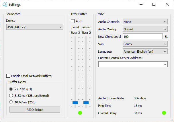 Connected settings screen