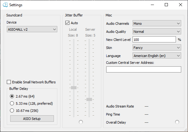 Jamulus settings screen